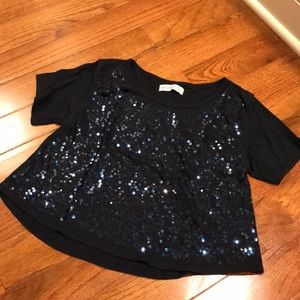 Girls casual sequined navy blue shirt Medium(12)
